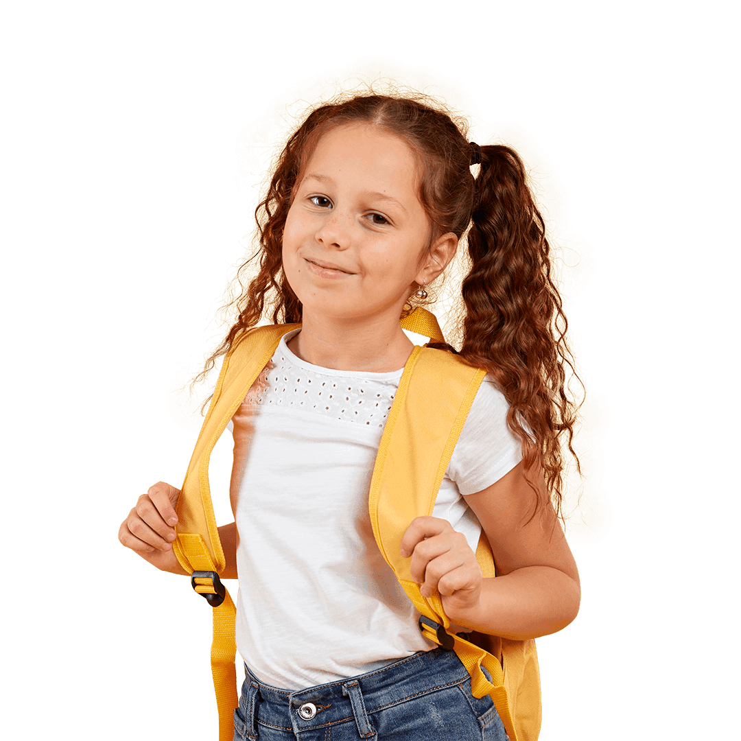Menina com mochila amarela